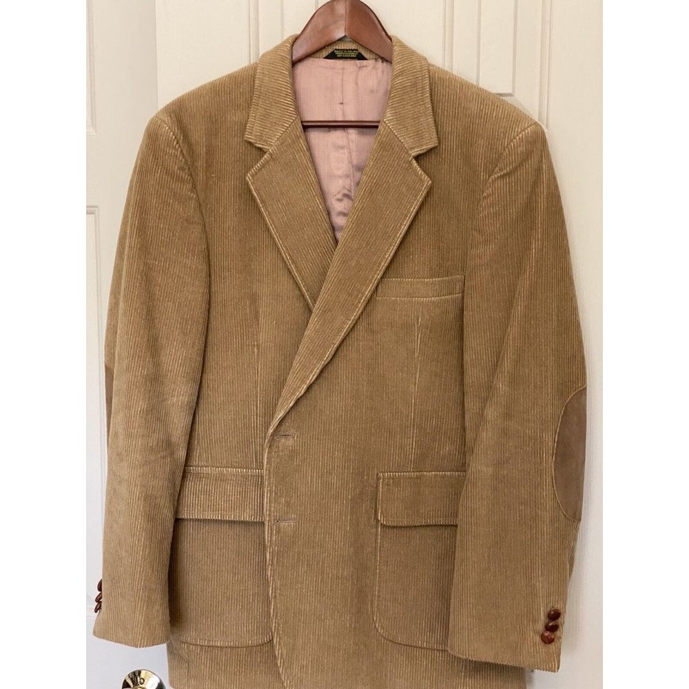 Garrison Park Men's 46R Vintage Tan Brown Corduroy Blazer W/ Elbow Patches - Picture 3 of 11